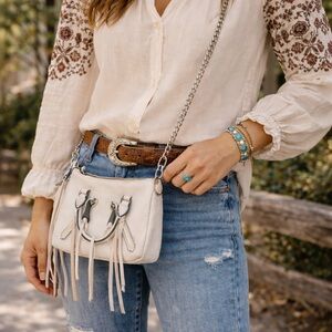 Rebecca Minkoff Mini MAC Leather Crossbody Fringe Bag zip closure western chic